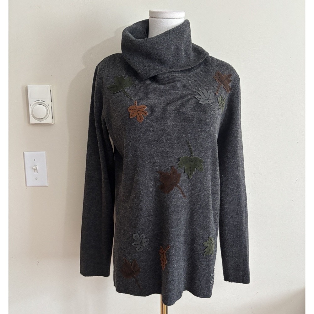 Vintage Y2K Nina Leonard Wool Blend Sweater Fall Autumn Leaves Womens Small 00s